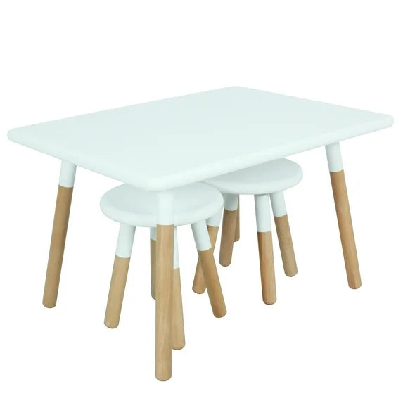 Kids Rectangular Table & Round Stools Set - White - The Don Home Interiors
