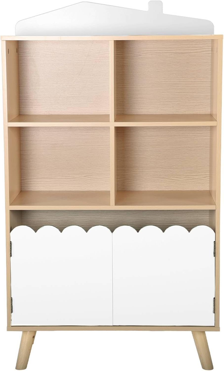 Scalloped Doors Bookshelf - Natural Oak & White - The Don Home Interiors