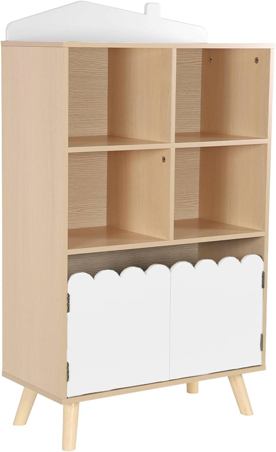 Scalloped Doors Bookshelf - Natural Oak & White - The Don Home Interiors