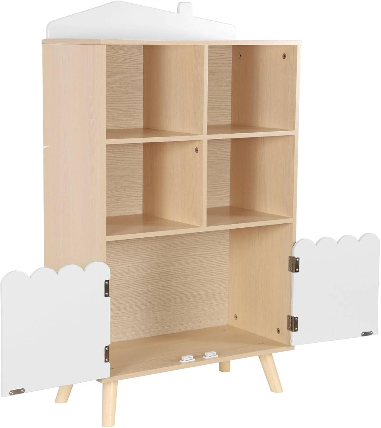 Scalloped Doors Bookshelf - Natural Oak & White - The Don Home Interiors