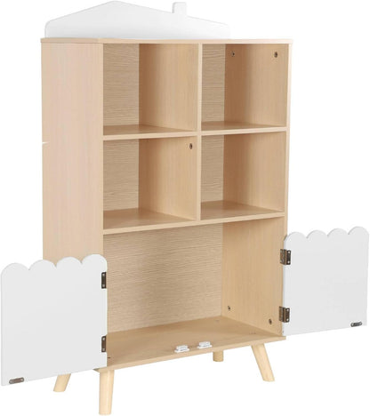 Scalloped Doors Bookshelf - Natural Oak & White - The Don Home Interiors