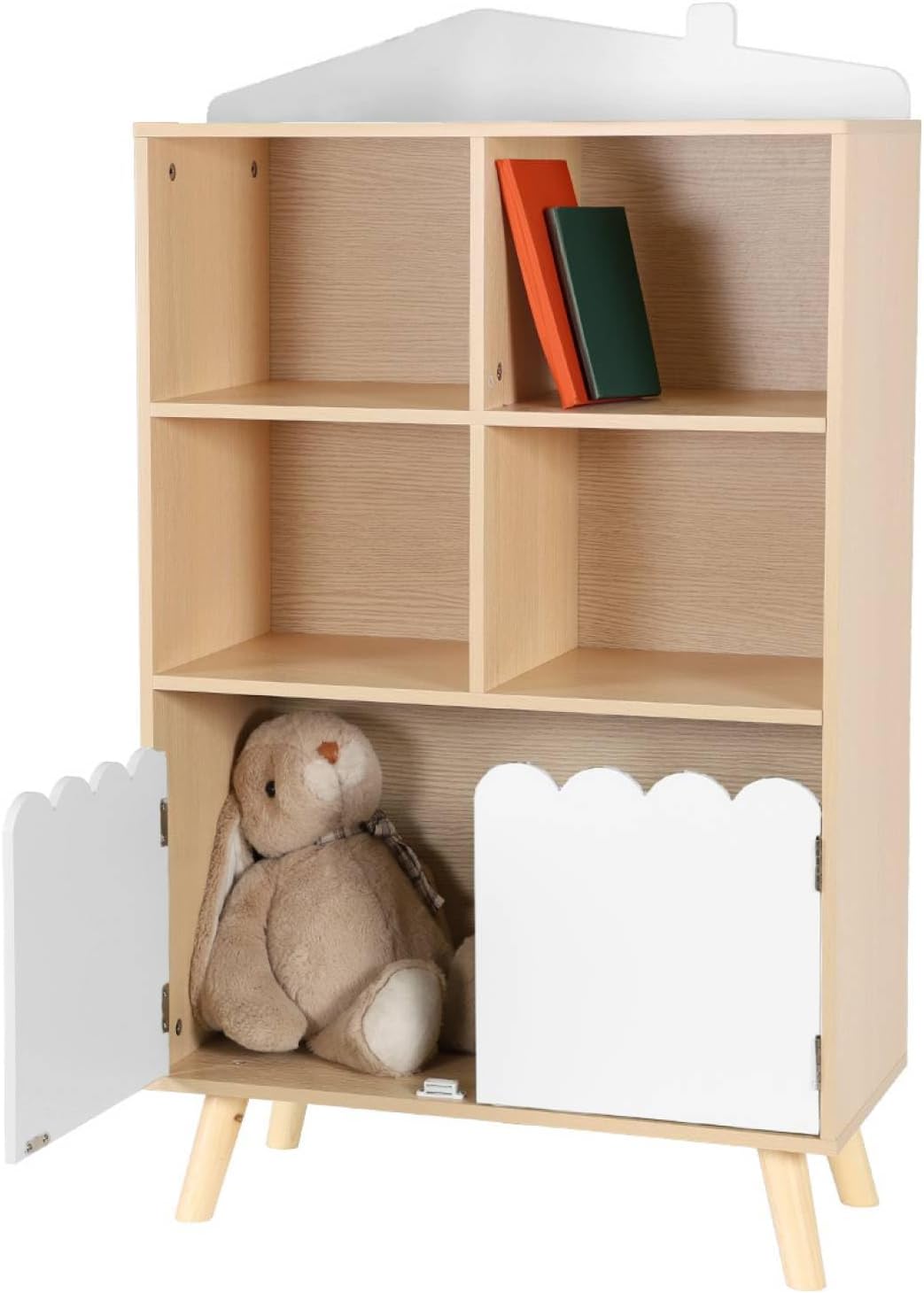 Scalloped Doors Bookshelf - Natural Oak & White - The Don Home Interiors