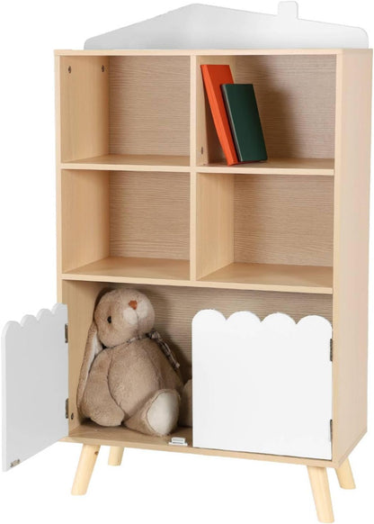 Scalloped Doors Bookshelf - Natural Oak & White - The Don Home Interiors