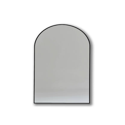 70x55cm Arch Mirror with slim black aluminum frame, perfect for modern interiors. Durable and elegant, ideal for home or garden decor.