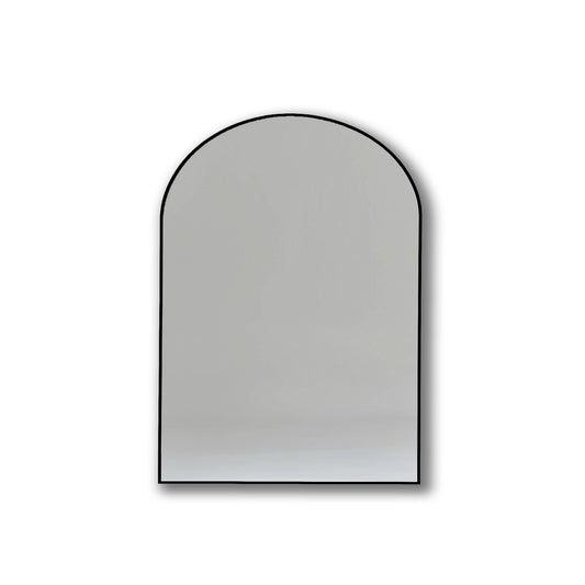 70x55cm Arch Mirror with slim black aluminum frame, perfect for modern interiors. Durable and elegant, ideal for home or garden decor.