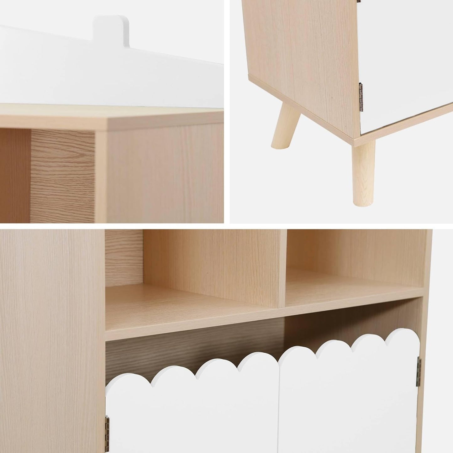Scalloped Doors Bookshelf - Natural Oak & White - The Don Home Interiors