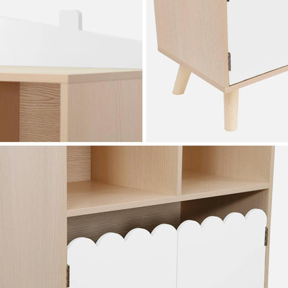 Scalloped Doors Bookshelf - Natural Oak & White - The Don Home Interiors