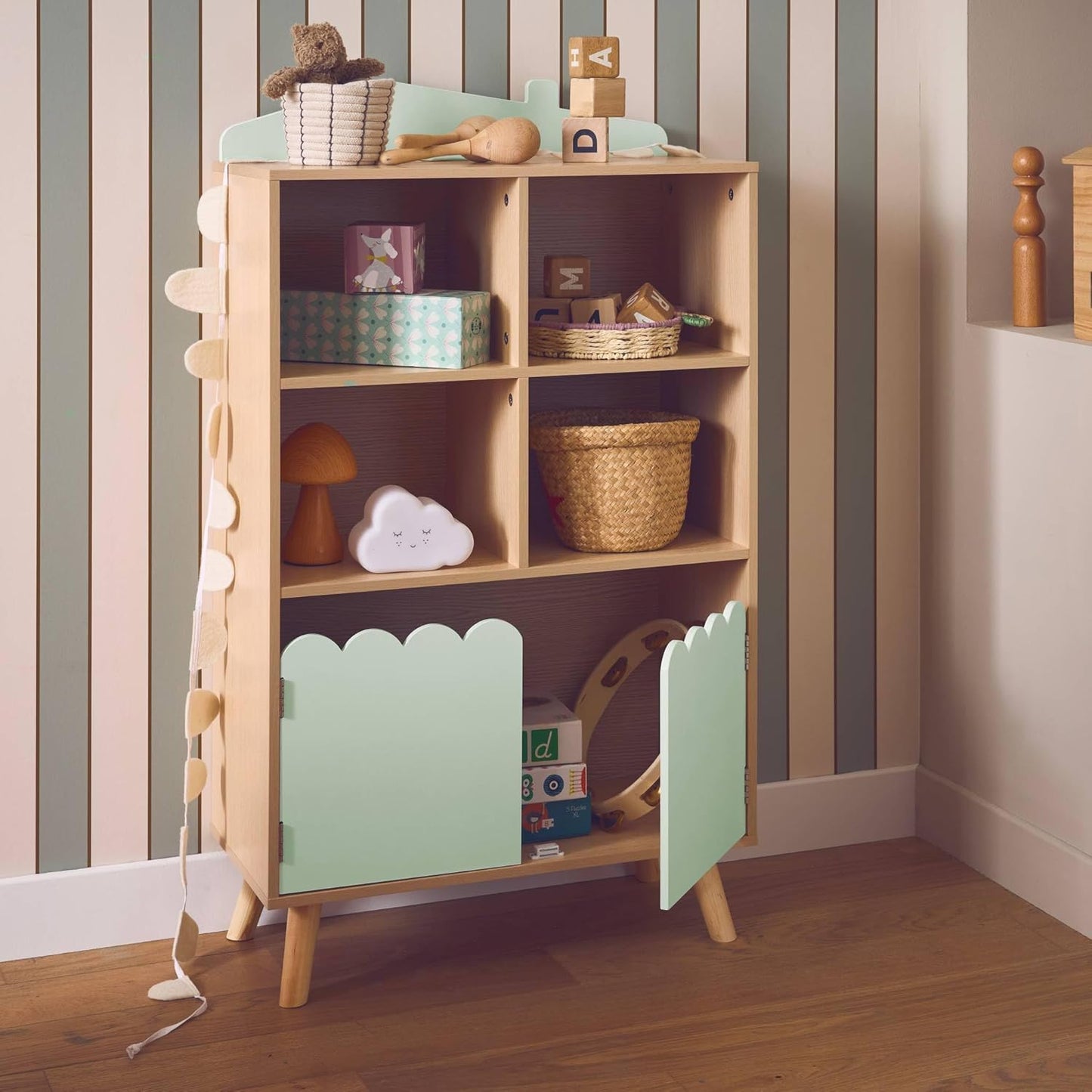 Scalloped Door Bookshelf - Mint Green - The Don Home Interiors