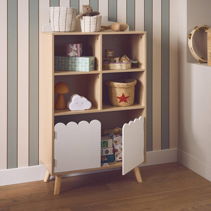 Scalloped Doors Bookshelf - Natural Oak & White - The Don Home Interiors