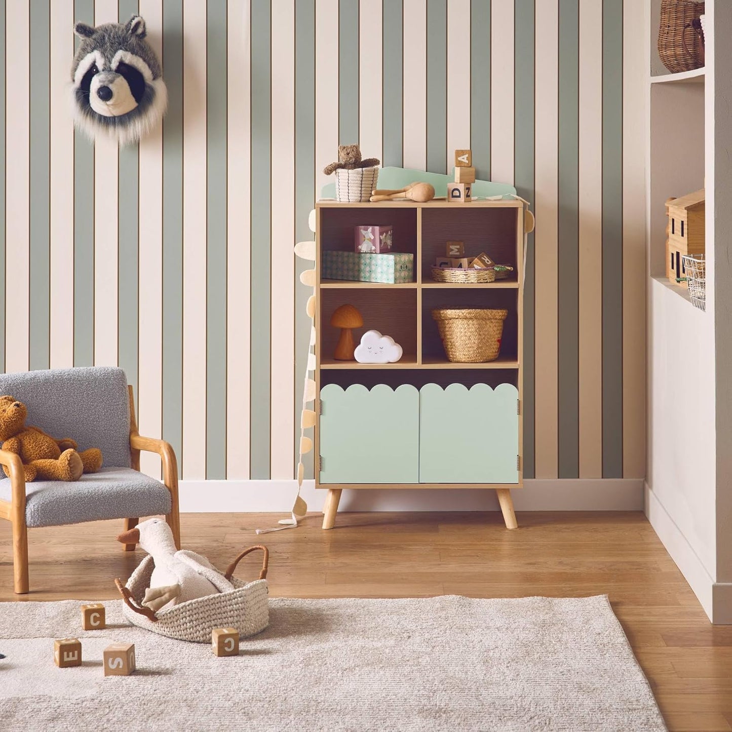 Scalloped Door Bookshelf - Mint Green - The Don Home Interiors