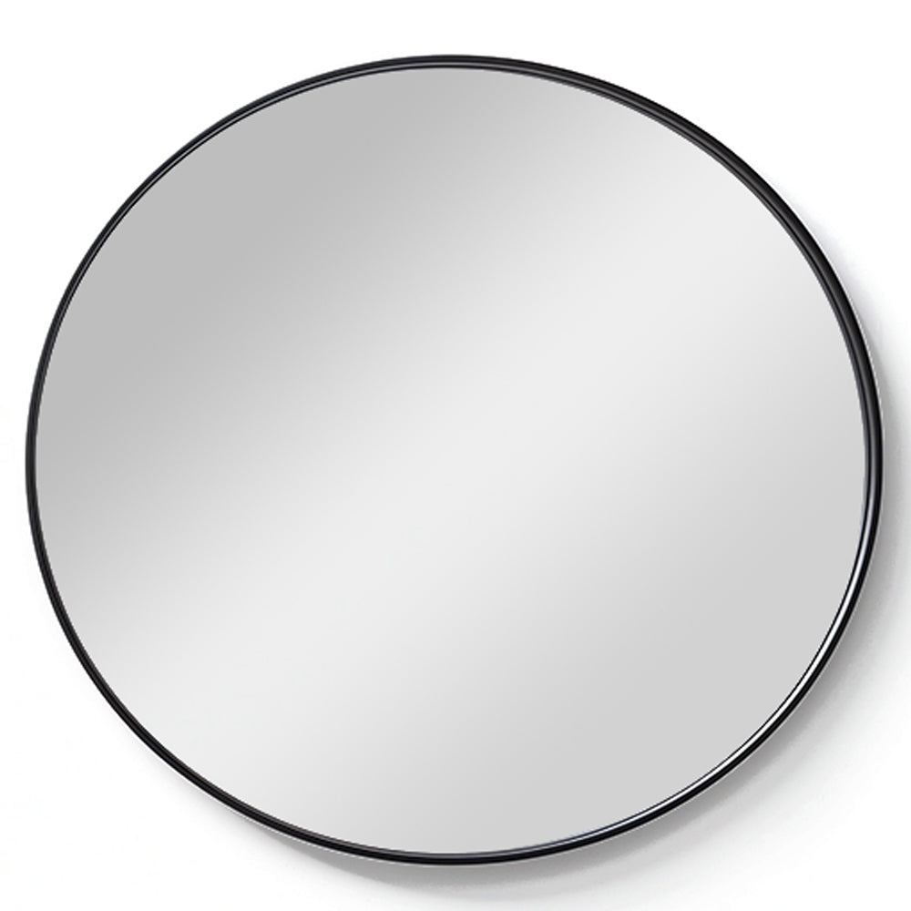 90cm Mirror - Round Aluminium with sleek black frame, ideal for modern home decor. Durable and versatile for bathroom, hallway, or living room.
