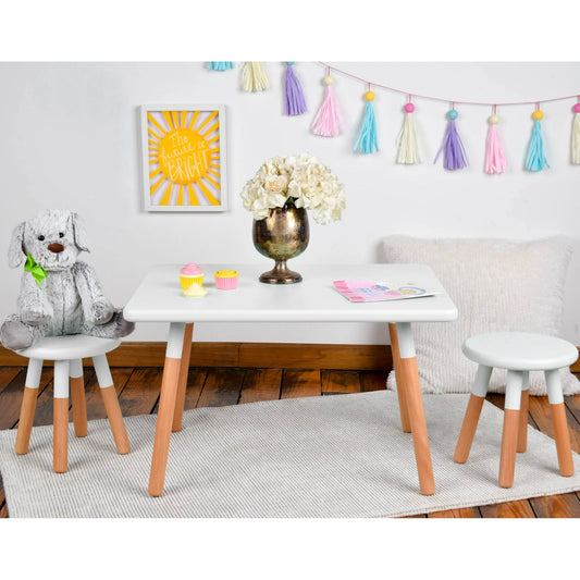 Kids Rectangular Table & Round Stools Set - White - The Don Home Interiors