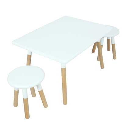 Kids Rectangular Table & Round Stools Set - White - The Don Home Interiors