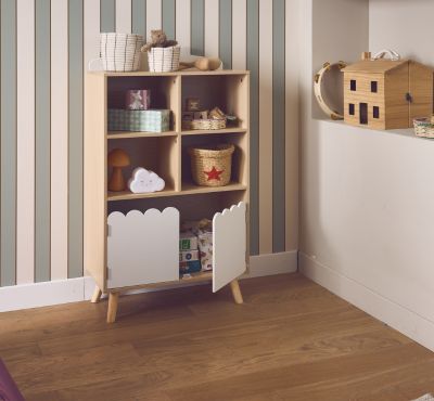 Scalloped Doors Bookshelf - Natural Oak & White - The Don Home Interiors