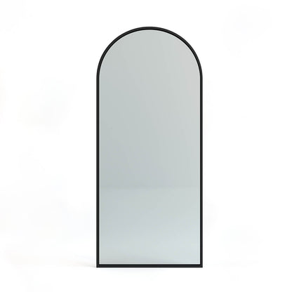 Modern Leaning Arch Mirror 160x55cm in brushed black aluminum, perfect for wall mounting or standing in contemporary home decor settings.