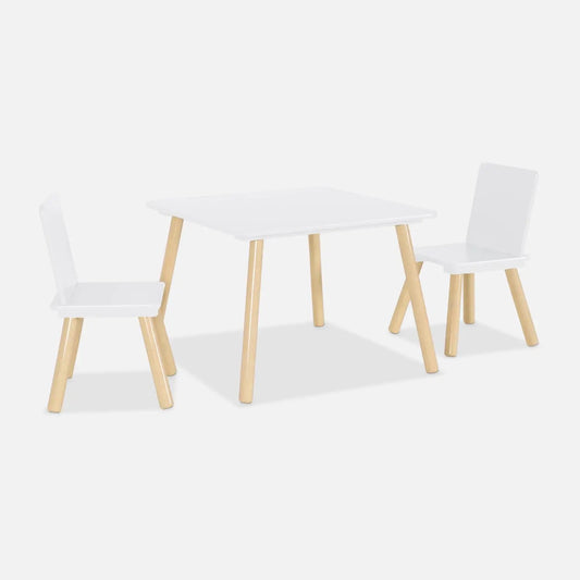 Kids Square Table & 2 Chairs Set - White - The Don Home Interiors