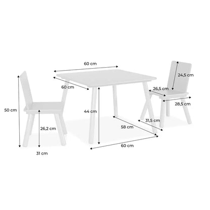 Kids Square Table & 2 Chairs Set - White - The Don Home Interiors