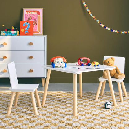 Kids Square Table & 2 Chairs Set - White - The Don Home Interiors