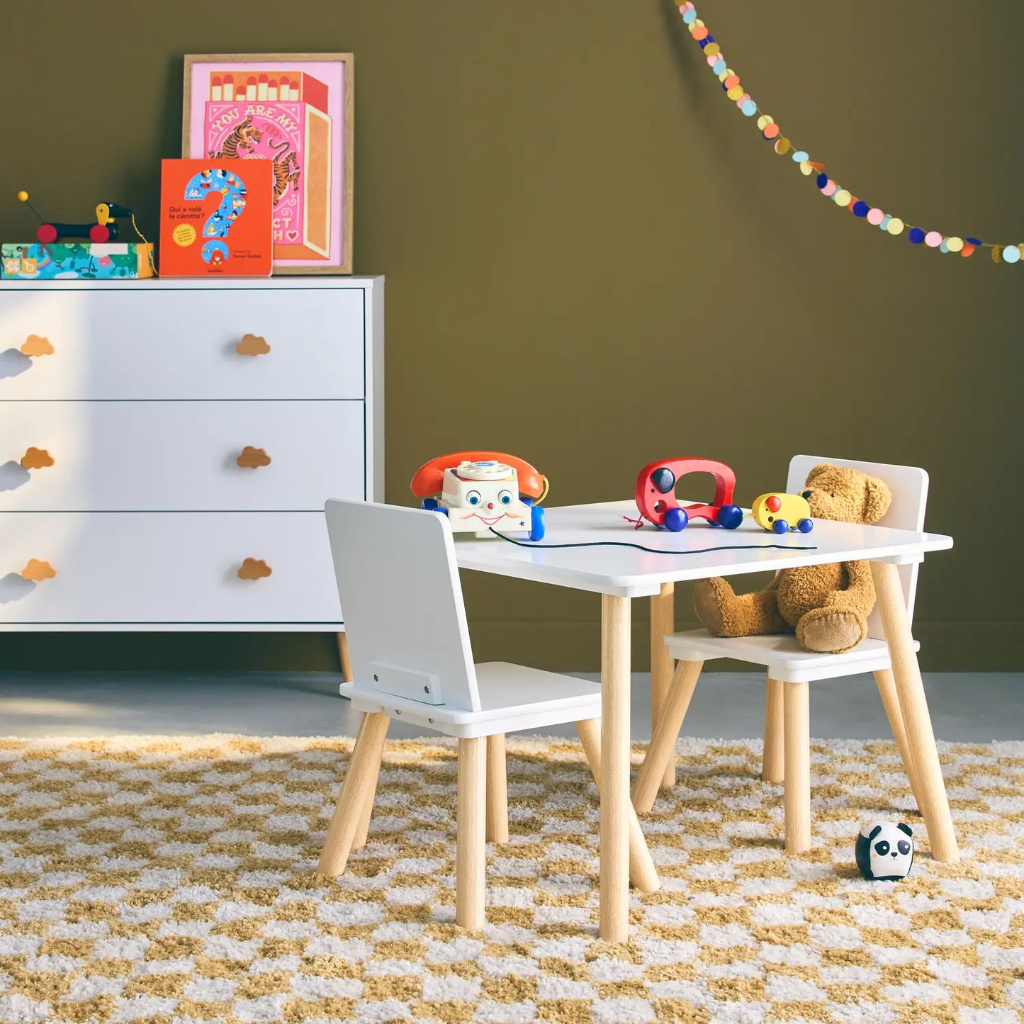 Kids Square Table & 2 Chairs Set - White - The Don Home Interiors
