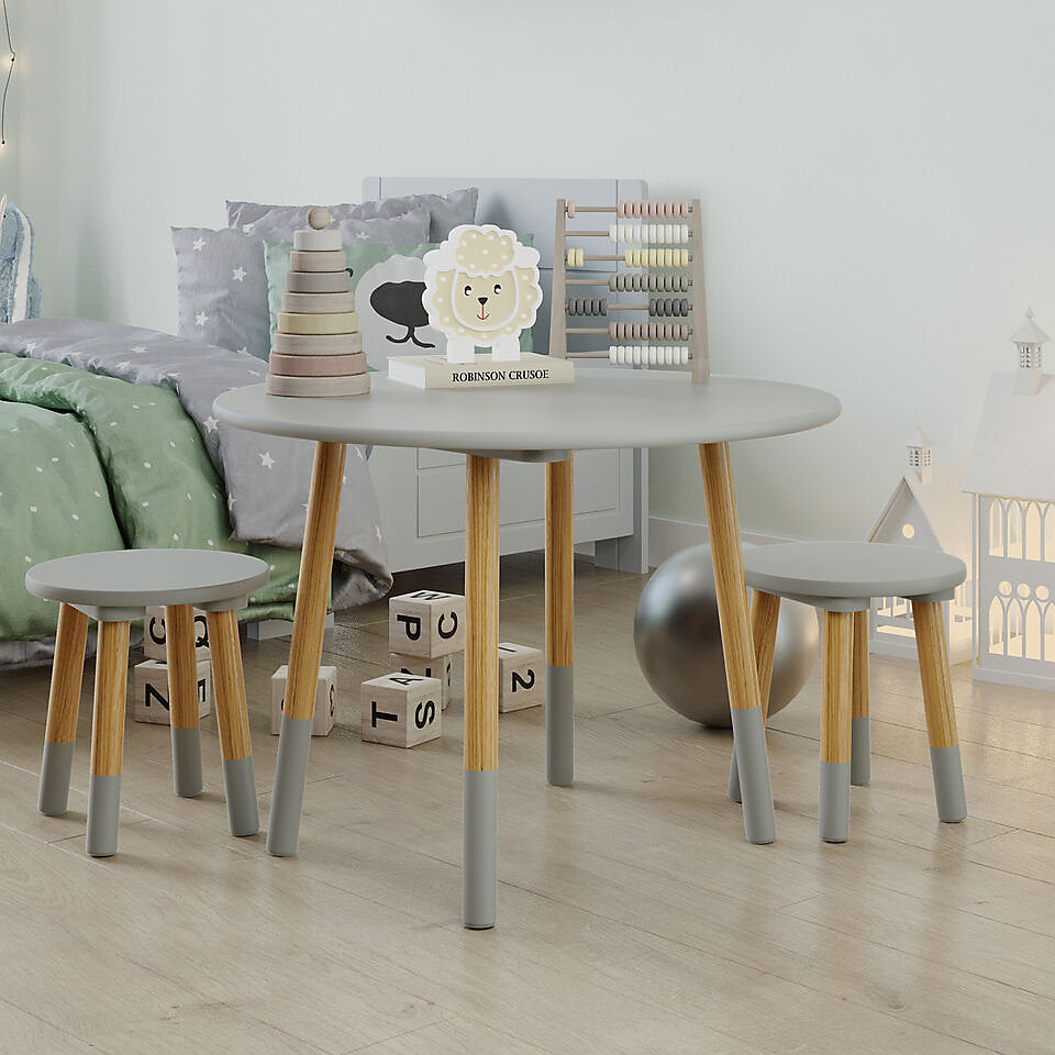 Round Kids Table & Stools Set - Grey - The Don Home Interiors