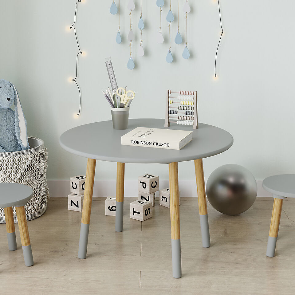 Round Kids Table & Stools Set - Grey - The Don Home Interiors