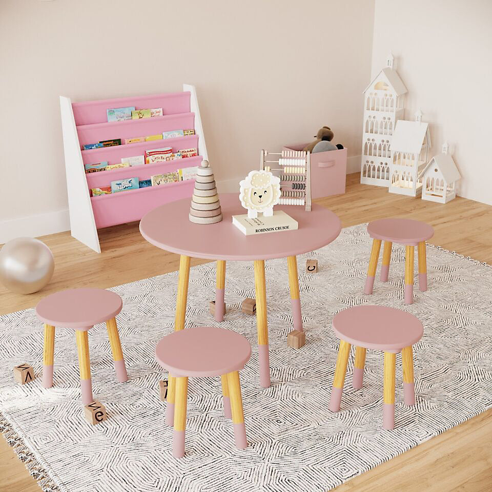 Round Kids Table & Stools Set - Pink - The Don Home Interiors