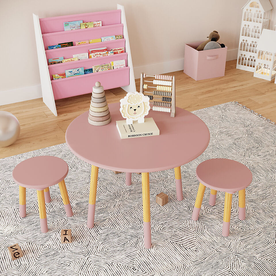 Round Kids Table & Stools Set - Pink - The Don Home Interiors