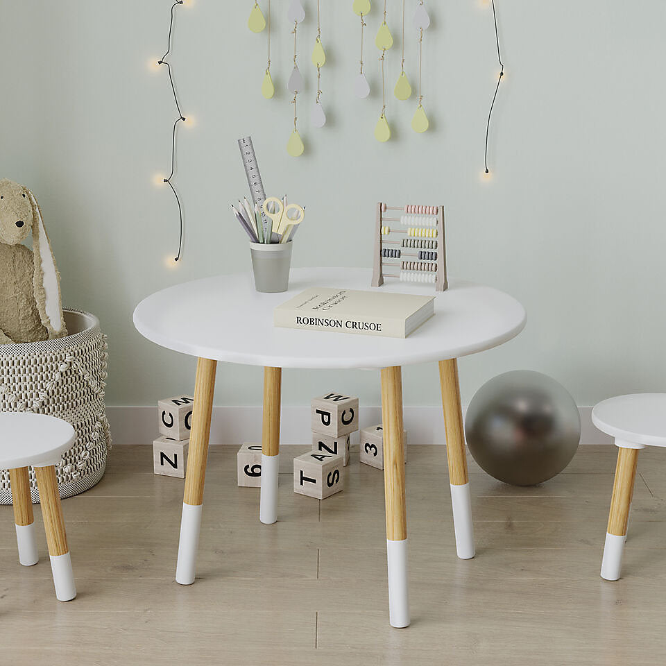 Round Kids Table & Stools Set - White - The Don Home Interiors