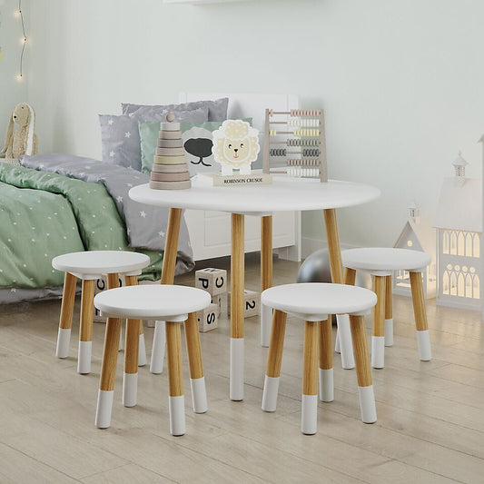 Round Kids Table & Stools Set - White - The Don Home Interiors