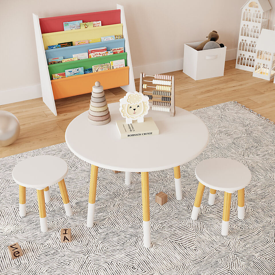 Round Kids Table & Stools Set - White - The Don Home Interiors